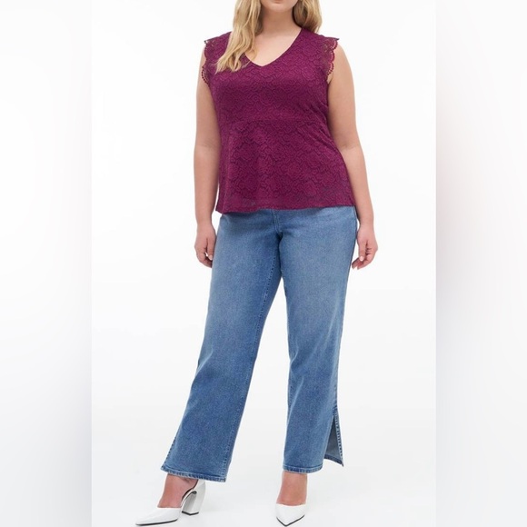 Additional Elle lace sleeveless blouse, 3X, magenta, vneck, peplum, lined, Party - Picture 2 of 12